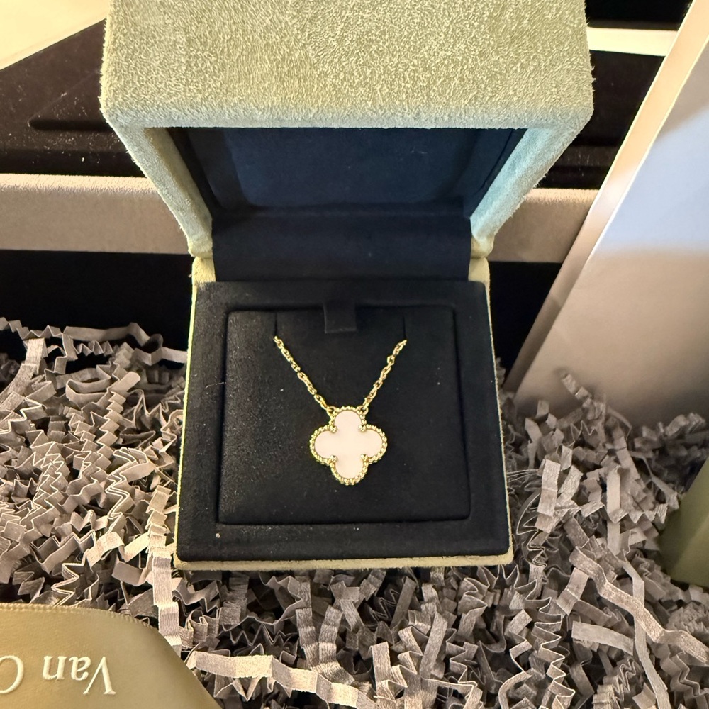 Van Cleef & Arpels Vintage Alhambra Pendant, Yellow Gold & White Clover Necklace